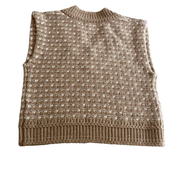 Suncoo Tan Parisian Chunky Knit V-Neck Sleeveless Sweater Vest Academia Preppy - Picture 3 of 6